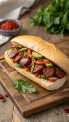 Juicy Turkish Sucuk Sandwich with Fresh Vegetables