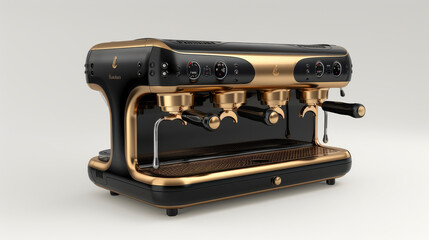 Sleek espresso machine with gold accents on clean white background, perfect for coffee lovers