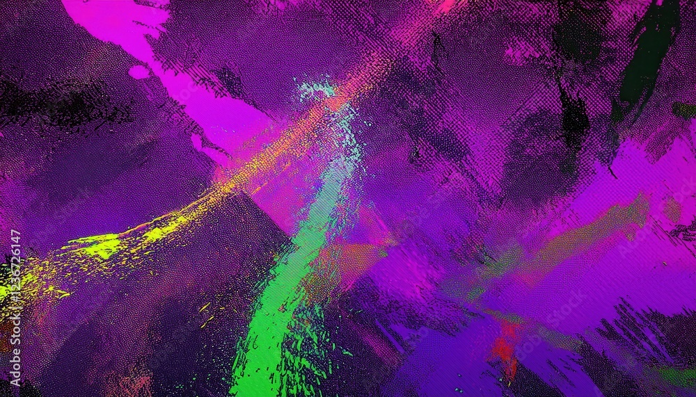 Poster vibrant abstract explosion of multicolored paint splashes with dynamic swirling lines in red, green, yellow, and orange, perfect for modern art prints, creative background