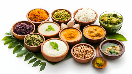 Variety of Indian dishes on banana leaf, studio shot, food photography, for recipe websites