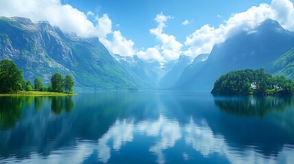 Mountain lake reflection horizon shores