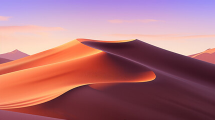 Vast orange sand dunes stretch beneath a breathtaking purple sky at sunset, creating a serene desert landscape filled with natural beauty