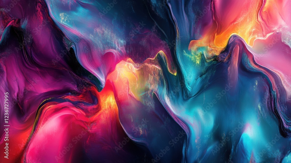 Poster abstract digital data visualization with vibrant colors and dynamic lines, representing growth and f