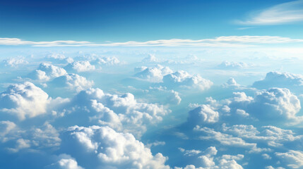 Fototapeta premium Breathtaking aerial view of clouds and sunlight highlighting the beauty of the sky at dawn over a serene landscape