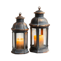 Rustic Lanterns with Distressed Metal Finishes Isolated on Transparent Background