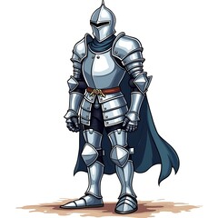 Fototapeta premium 3D cartoon knight wearing shining armor, striking a heroic pose against a crisp white background, embodying strength and chivalry