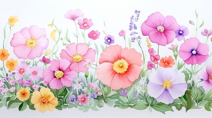 Wildflower Meadow Frame, vibrant floral artwork with soft hues perfect for greeting cards and prints, capturing the essence of nature's beauty in a delightful illustration