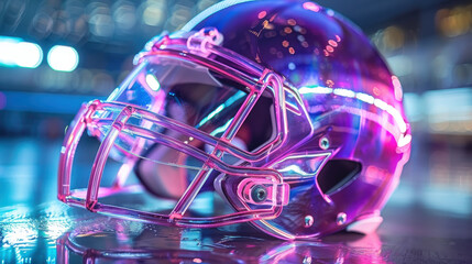 Vibrant American football helmet with abstract design and colorful reflections