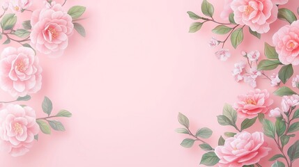 Elegant Camellia Watercolor Frame, Soft lush blooms create a refined border, perfect for invitations or art displays, showcasing vibrant colors and delicate details.