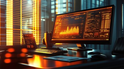 Realtime banking analytics with integrated fintech solutions, 3D illustration