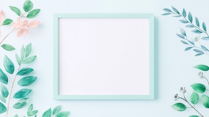 Fototapeta premium Elegant Minimalist Botanical Frame, sophisticated line art foliage design, perfect for enhancing stylish invitations, complemented by a graceful watercolor touch.