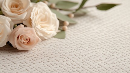 Naklejka premium Wedding background design featuring soft roses and textured surface for creative projects
