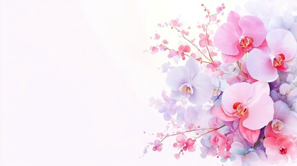 Naklejka premium Tropical Orchid Watercolor Border, vibrant pink and purple orchids entwined, creating a lush, exotic floral composition with a wholesome, artistic touch.