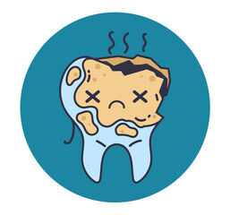 Bad condition tooth character isolated concept. Vector flat graphic design illustration