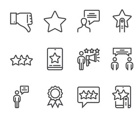Feedback line icons. Set of outline symbols, simple graphic elements, modern linear style black pictograms collection. Vector line icons set