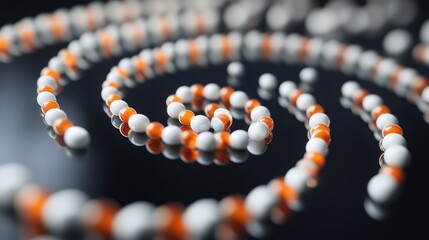 Medicine capsules forming a spiral shape on a reflective surface