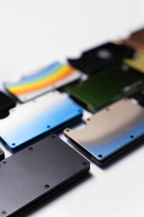 CARD HOLDER wallets on white background, minimalist accessories, for men,