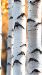 Fototapeta premium Beautiful birch trees displaying seasonal transition in a vibrant forest