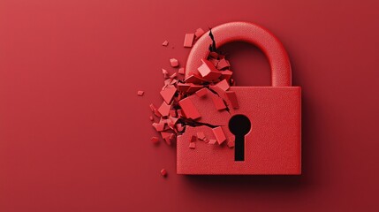 Red Lock Breaking Apart on a Bold Red Background Displaying Vulnerability