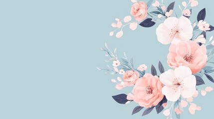 Fototapeta premium Elegant Pastel Floral Wreath, Soft sage and blush roses intertwine in a bold geometric design, featuring vibrant colors and striking black outlines in a pop art style.