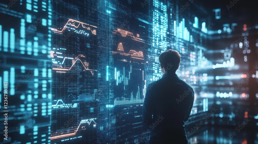 Poster big data analytics and business intelligence concept with chart and graph icons on a digital screen 