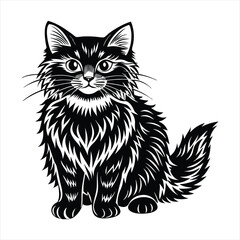 cat linocut vector