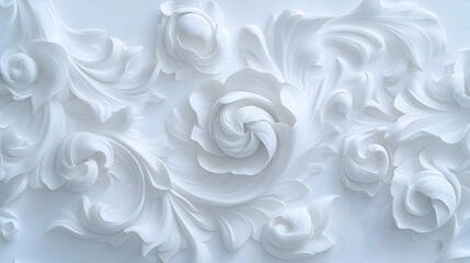 Obraz premium Elegant white stucco floral wall design, interior decor
