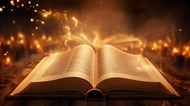 an open book filled with golden light