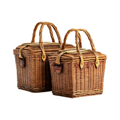 Portable Outdoor Picnic Baskets with Vintage Patterns Isolated on Transparent Background