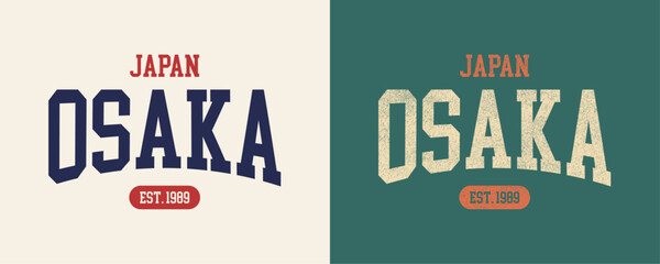 Osaka Japan retro college varsity typographic vector graphic.