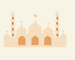 Illustration of a beautiful mosque with a majestic dome and minarets. This symbolizes Islamic architecture, cultural heritage, and a sacred place for prayer and worship