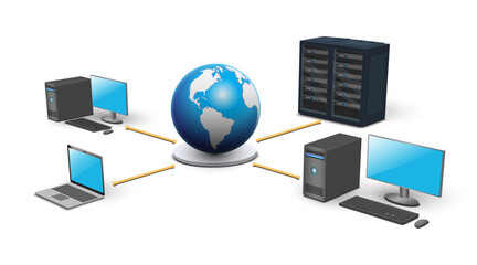 Lan network 3D diagram for business and technology concept. WAN of computer networking vector.