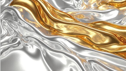 Dynamic lighting on rippling silver and gold metallic silk