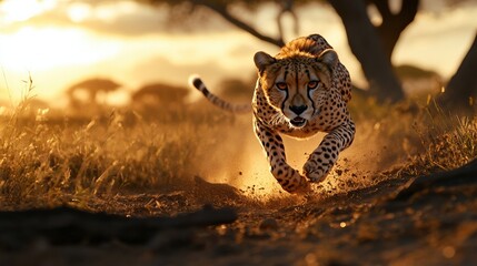 A cheetah in full sprint across a savannah, embodying natural speed