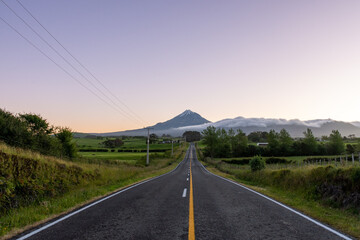 Road to Mount Taranaki at dusk, New Zealand
