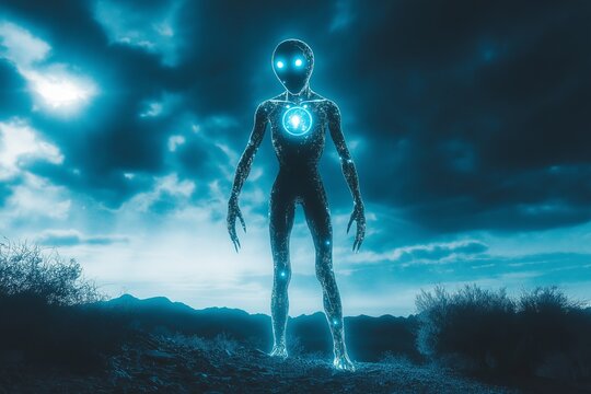 Glowing alien figure in a mysterious landscape........
