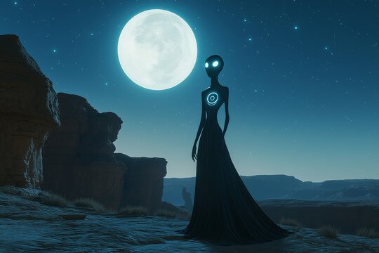 Ethereal alien being under the moonlight........
