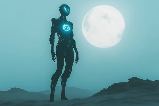 Mysterious alien sentinel under the full moon........