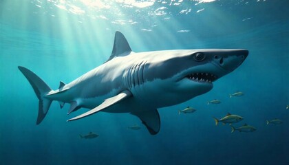 Fototapeta premium Majestic Great White Shark Underwater Encounter: A Breathtaking Ocean Moment