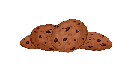 Dark chocolate brownie cookies isolated on white background. Vector cartoon illustration of sweet food. 