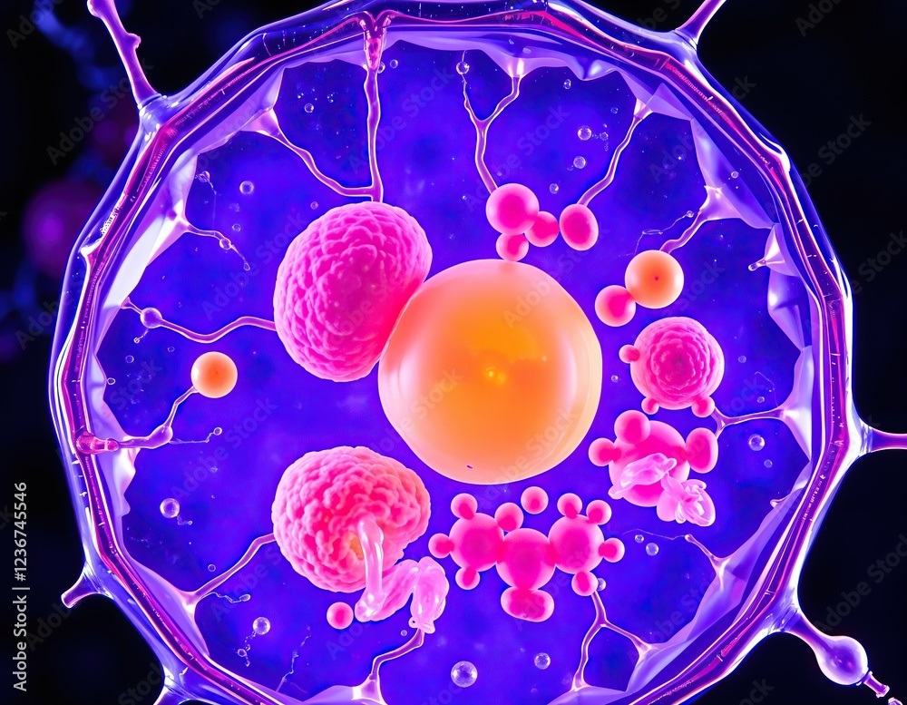 Poster Abstract cellular structures visualized through vibrant liquid art microscopic world rendered in vivid color