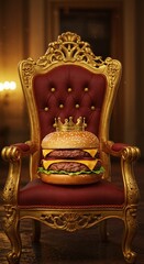 Burger with a crown on a royal chair