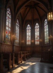 Obraz premium Interior of the church with stained glass windows and intricate wood carvings, medjugorje, devotion