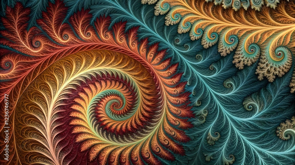 Poster mesmerizing abstract fractal background with intricate patterns and vibrant colors