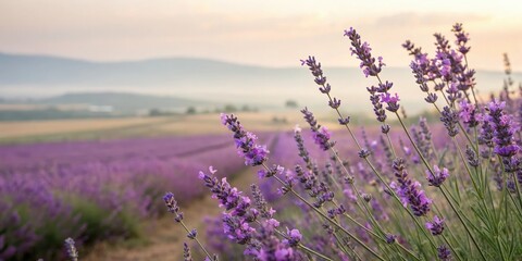 Obraz premium Lavender Blooms in a Watercolor Landscape, watercolor art, botanical illustration