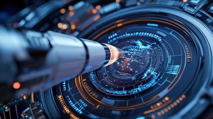 A futuristic speed display showing glowing data of a rocket velocity in real-time