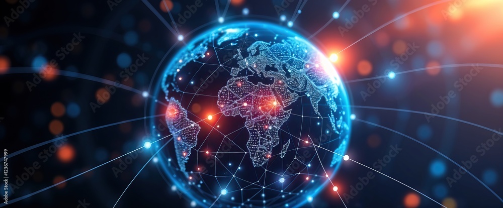 Poster Global interconnectedness visualized: network of data points connecting across continents