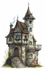 Castle with a tall tower and a chimney