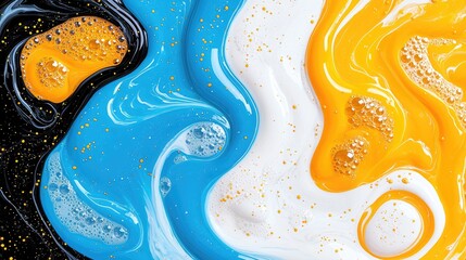Obraz premium Swirling blue, yellow, white paint; abstract texture background