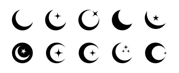 set of crescent moon and star element